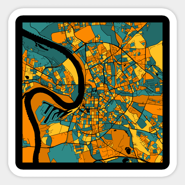 Dusseldorf Map Pattern in Orange & Teal Sticker by PatternMaps